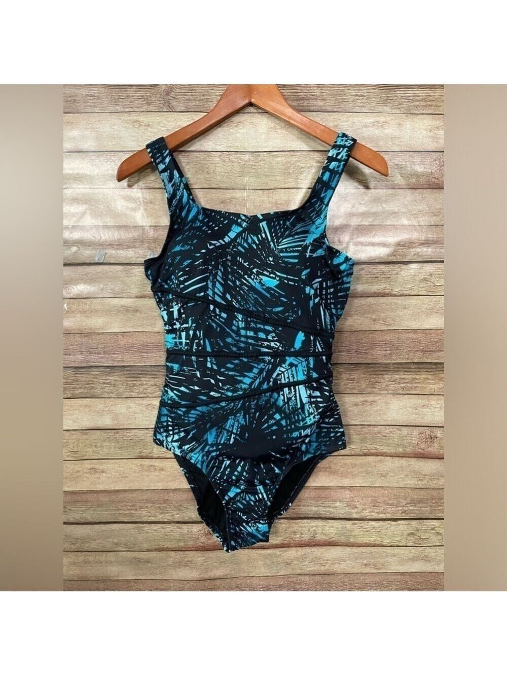Swimsuits For All Aquabelle One Piece Molded Cups Maillot Teal Blue/Blk Size 12